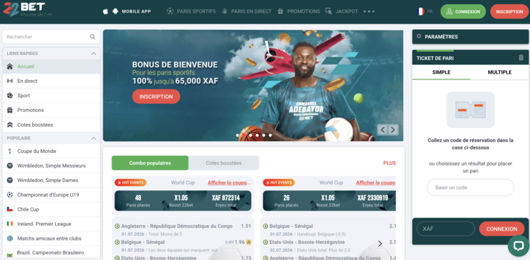 22bet South Africa, sports betting homepage